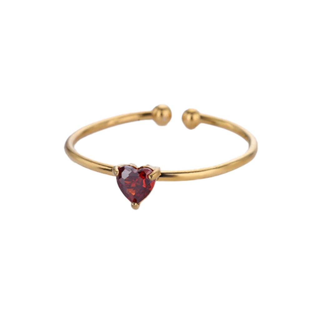 HIRPLIS Birthstone Rings for Women Heart Shaped Thin Band Stainless Steel Cubic Zirconia Adjustable Open Gold Plated Month Dainty Gold Plated Personalized Gift Jewelry January