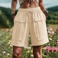thumbnail image 2 of TEAJOPSUU Womens Solid Color Shorts Cotton Linen Blend Drawstring Multi Cargo Pockets Shorts Casual Summer Shorts Beige, 2 of 6