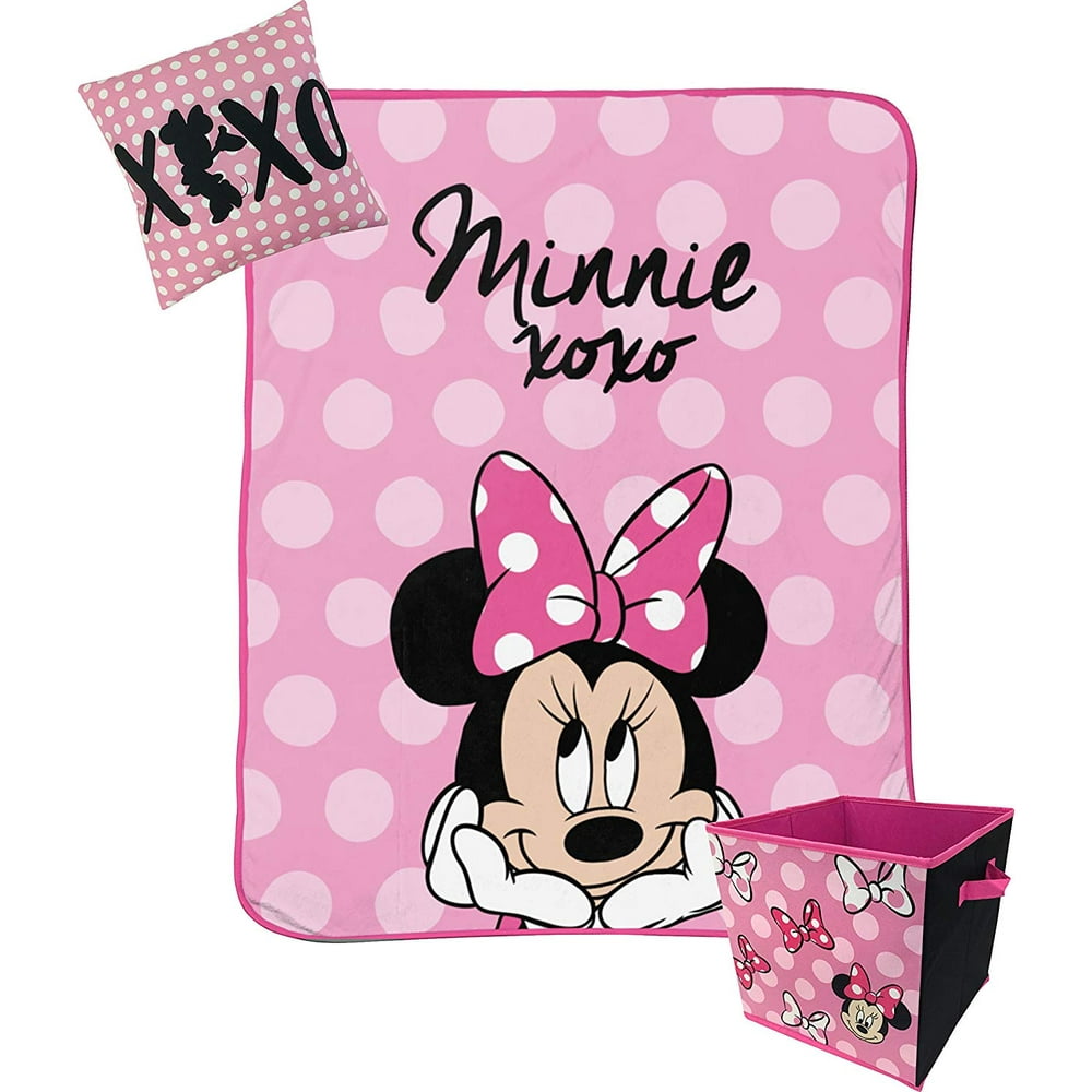 Disney Minnie Mouse Pink 3pc Throw Blanket, Pillow & Storage Cube Set