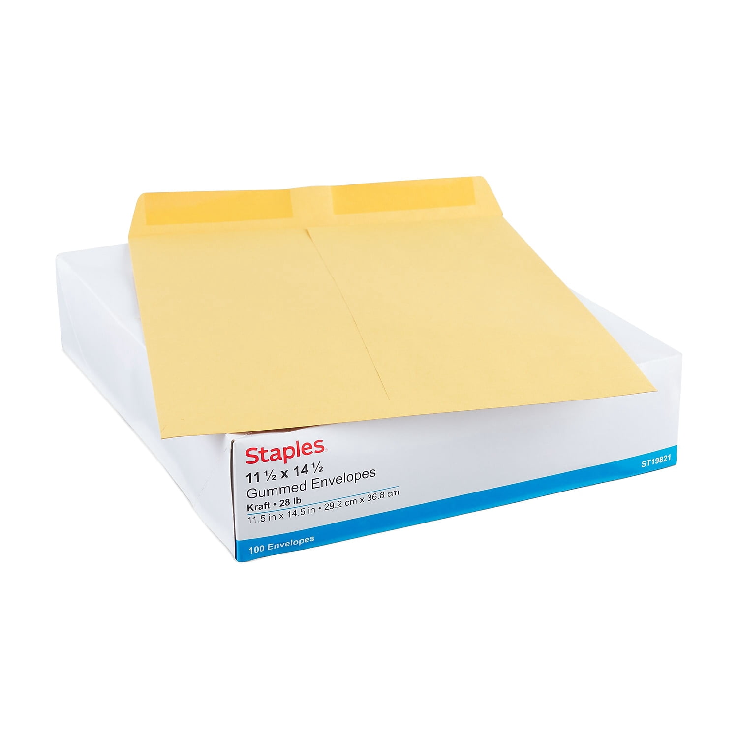 Staples Gummed Kraft Catalog Envelopes 11.5" x 14.5" Brown 100/Box (SPL534776)