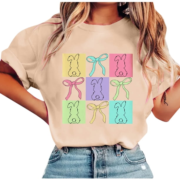 Tops de Manga Corta de Verano para las Mujeres Imprimir Blusa de Cuello Redondo, Moda Ligera de Poliéster Spandex