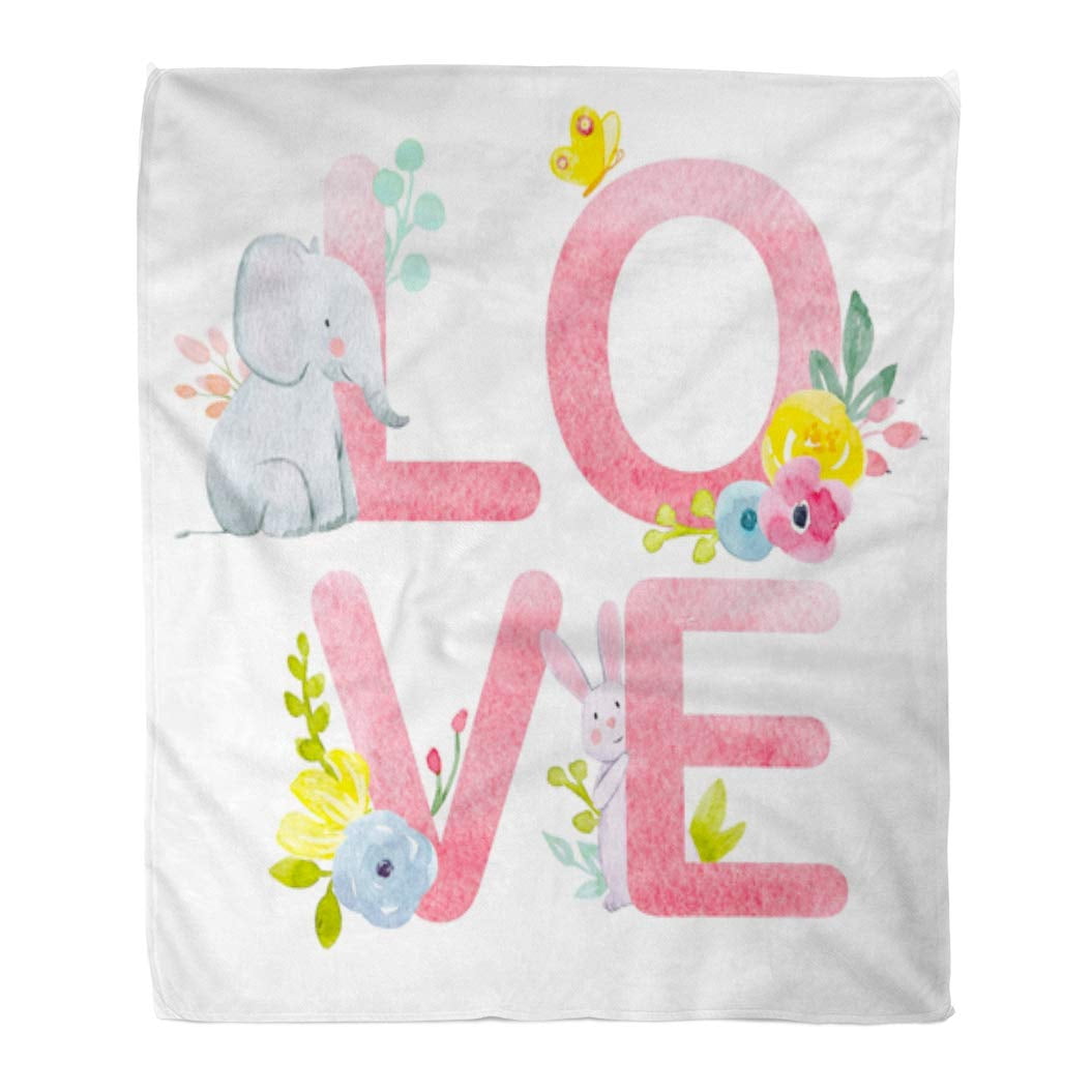 HATIART Throw Blanket 50x60 Inches Watercolor Cute Love Letters with