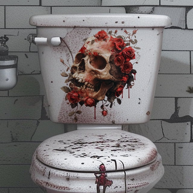 Halloween Decorations Clearance! Rose Skull Halloween Wall Decoration Sticker Toilet Sticker Bathroom Background Wall Sticker Horror Atmospheres Decoration Sticker Wall Sticker PVC Lightning Deal
