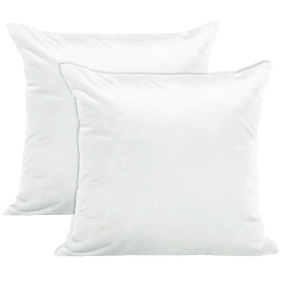 Encasa Homes Velvet Throw Pillow Cushion Cover 2 pcs Set - White - 18 x 18 inch / 45 x 45 cm Solid Plain Dyed Soft & Smooth, Made in India, Square Accent Decorative Pillowcase for Couch, Chair,Bed