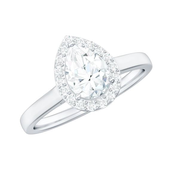 925 Sterling Silver Pear 1 Ctw Moissanite Diamond Solitaire with Accents Engagement Women Ring