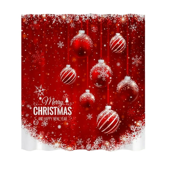 Christmas Shower Curtain Winter Snowflake Shower Curtains with 12 Hooks Waterproof Red Xmas Balls Bath Curtain for Bathroom Bathtub Decor, 71x35in
