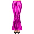 thumbnail image 5 of Maqroz Womens Shiny Metallic Disco Pants Elastic High Waist Bell Bottom Stretchy Sequins Flared Pants Fashion Clubwear Hot Pink L, 5 of 7