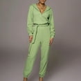 thumbnail image 2 of safuny Women's Jumpsuit Jumpsuit for Lady Wife Daughter Girlfriend Fashion Full Trousers V-Neck Long Sleeve Zip Belt Closure Jumpsuit Solid Color Comfy Lounge Casual Army Green L, 2 of 9