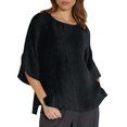 thumbnail image 1 of Youmylove T-Shirts pour Femmes Été Manches 3/4 Col Rond Imprimé Floral Haut Ample T-Shirts Tunique en Lin Décontractée Blouse Douce Mode, 1 of 5