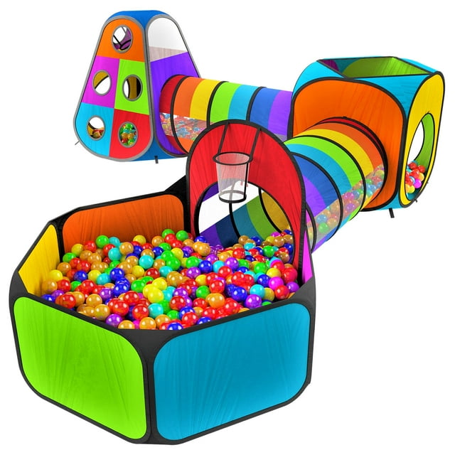 Carpas y túneles Playz Rainbow para niños con canasta de baloncesto