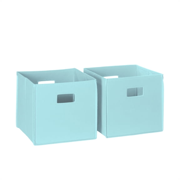 RiverRidge Kids 2 Piece Fabric Collapsible Storage Cube Organizers with Handles for Playroom Organization - Aqua