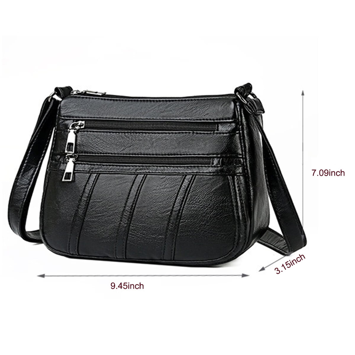 Women PU Shoulder Bag Multi-pocket Mother Solid Crossbody Handbag (Black)