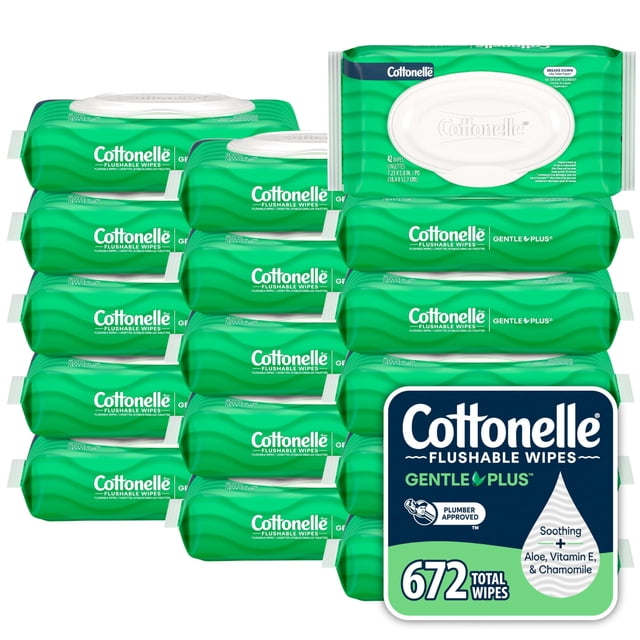 Toallitas húmedas desechables Cottonelle GentlePlus con aloe y vitamina E, 672 unidades
