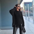 thumbnail image 6 of Women'S Tassel Fringe Sweater Long Sleeve Crew Neck Pullover Fall Knitted Tops Black L, 6 of 7