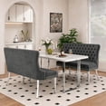 thumbnail image 2 of HUMEHA 45.6" Velvet Dining Loveseat Bench, Tufted Wing Back with Silver Stainless Steel Legs, Mid-Century 2-Seat for Dining Room, Gray, 2 of 10