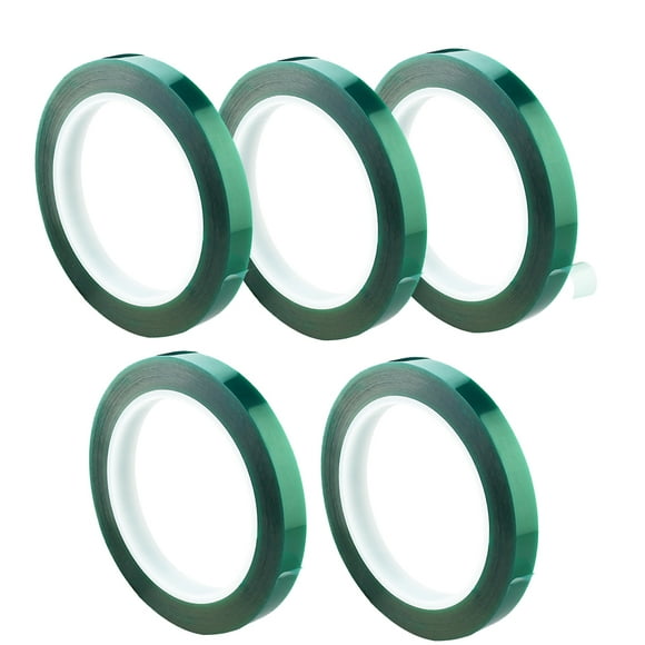 5pcs Car Green Tape High Temperature Resistant PET Adhesive Paper Spray Paint Seamless Plating Circuit Board Shielding (8MMx33Mx0.06)