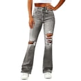 thumbnail image 2 of Women's Casual High Waisted Wide Leg Pants Elastic Waist Walking Pockets Jeans Denim Pant 100% | VerBelle,Gray M, 2 of 6
