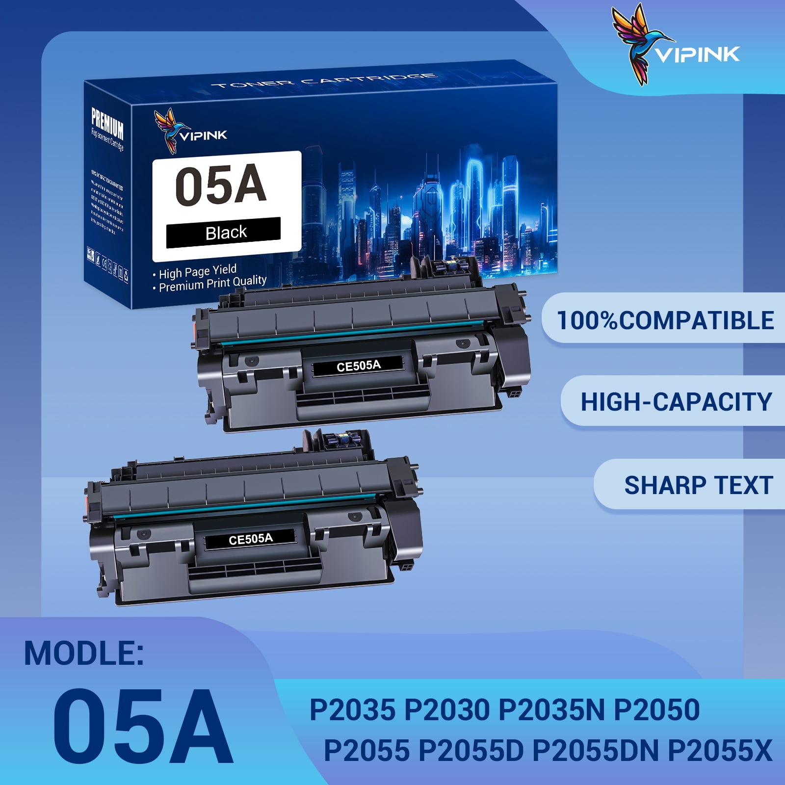 2-Pack 4tonerink CE505A / 05A Compatible Toner Cartridge For HP LaserJet P2035 P2055dn - Black