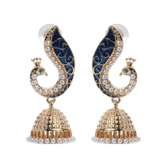 LIANXUE Vintage National Style Earrings Retro Indian Bollywood Kundan Peacock Drop Earrings Jhumka Jhumki Gypsy Jewelry Gift Ins