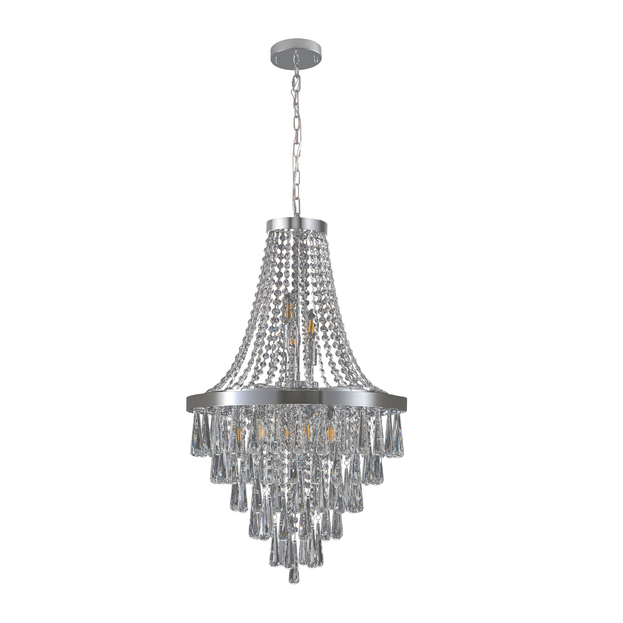 Jopath 20" Crystal Chandelier with Adjustable Height, 11-Light E12 Bulb Chrome Frame Pendant Light for Living Room, Dining Room, Staircase, (No Bulbs)