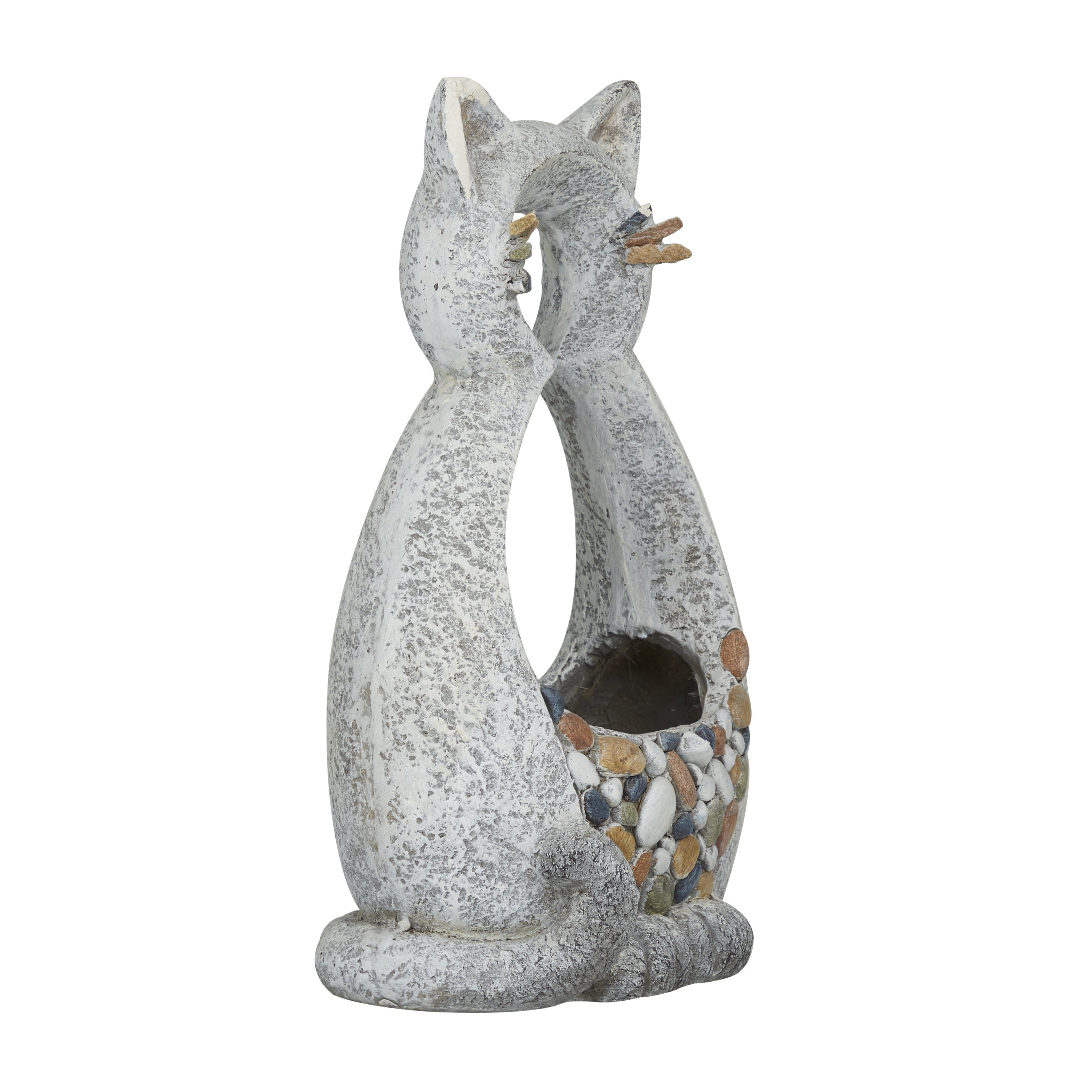 DecMode 13" x 18" Indoor Outdoor Gray Fiberglass Cat Planter with Stone Mosaic Design