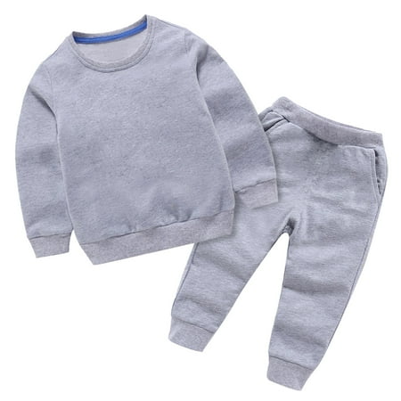 

RYRJJ Toddler Kids Boy Girl Clothes Fall Winter Outfits Solid Color Crewneck Pullover Sweatshirt and Jogger Pants 2 Piece Tracksuits Set(Gray 12-18 Months)