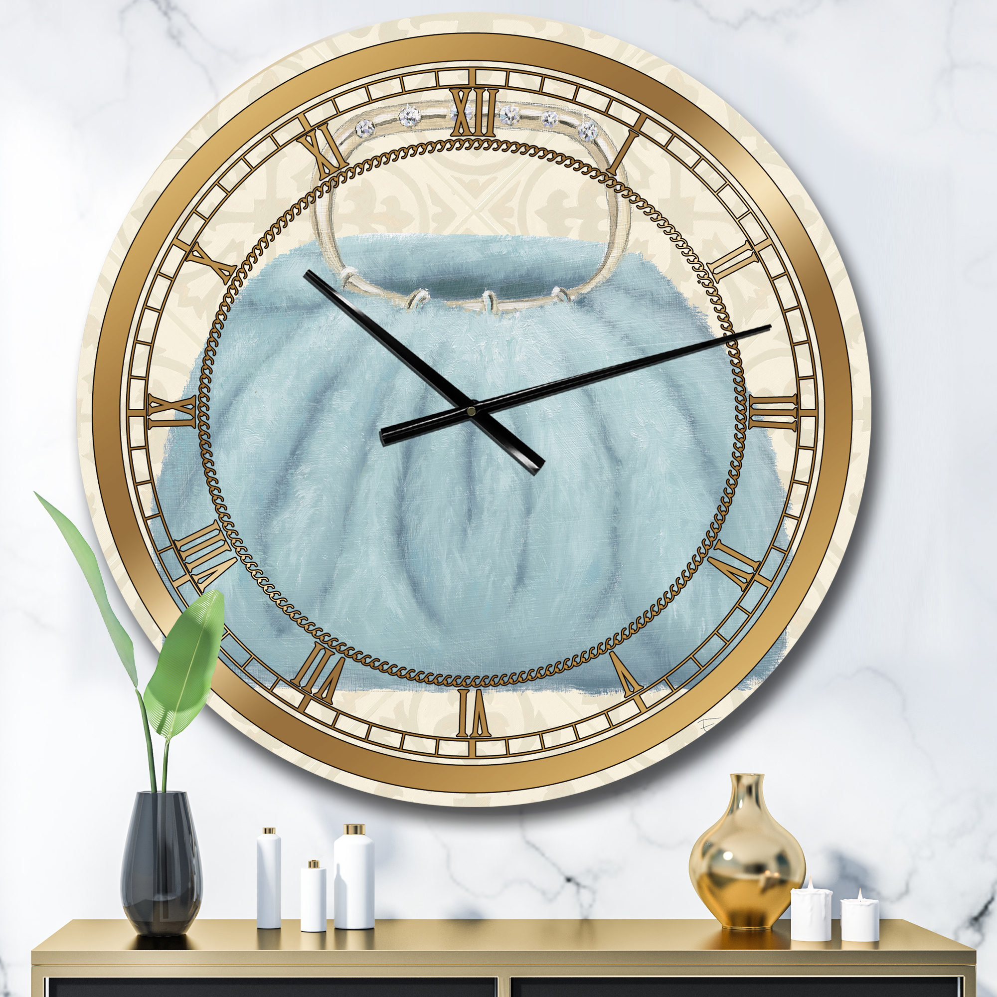 Designart 'Glam cosmetics Blue Bag' Glam wall clock