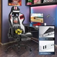 thumbnail image 3 of BestOffice Massage Office Racing Computer Lumbar Support Headrest Armrest Task Rolling Swivel Ergonomic PU Leather Adjustable Desk Chair for Adults Gamer, Black and White, 3 of 7