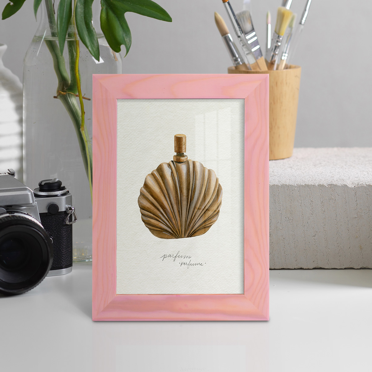 Gilded Toiletries II - Framed Print w/glass - Sunset Pink