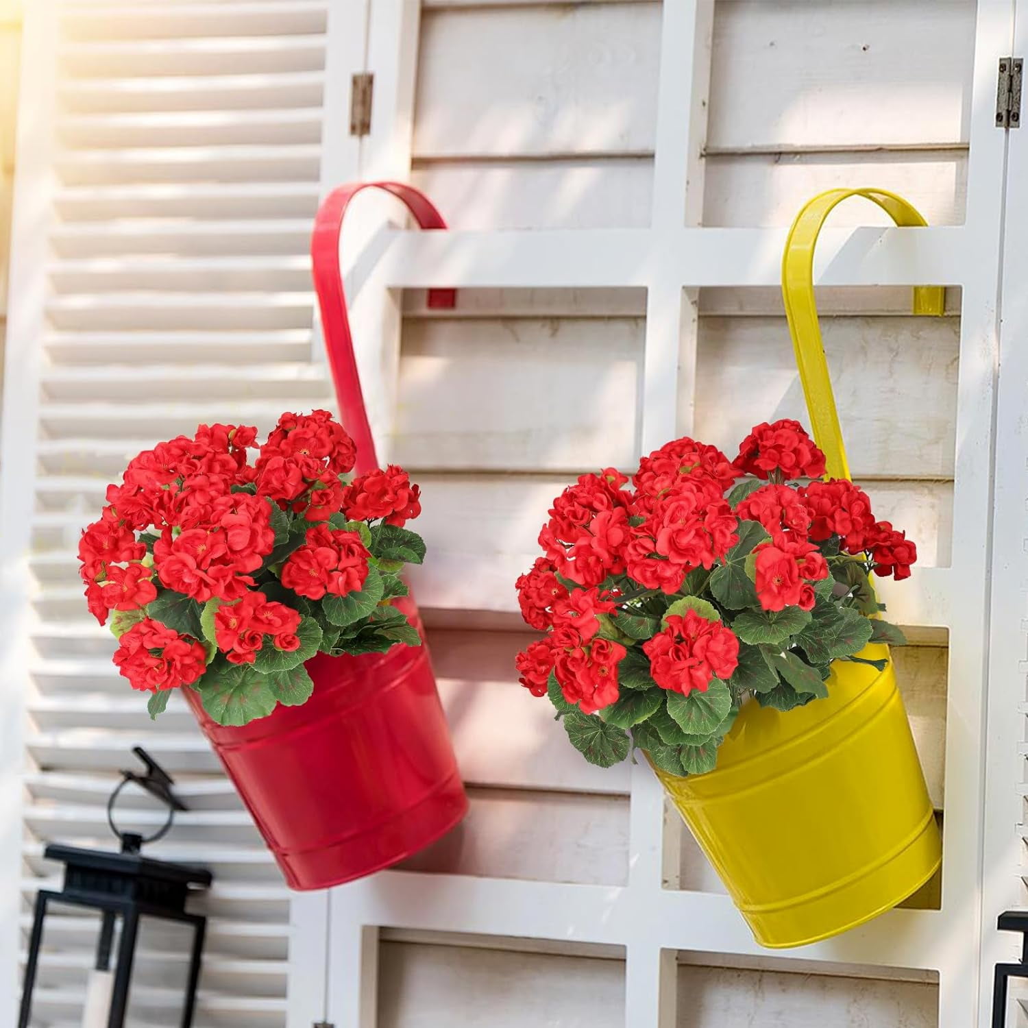 12 Pcs Artificial Red Geranium Silk Flowers Outdoor Plant Bush Faux Flowers Geraniums for Home Indoor Outside Garden Patio Vase Grave Cemetery Table Centerpieces Decor