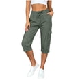 thumbnail image 2 of MHOSTAFH Women's Drawstring Cargo Capris Lightweight Straight Leg Casual Cropped Trousers Hiking Work Summer Capris with Pockets, 2 of 6