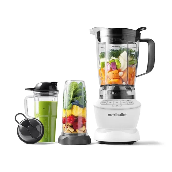 Restored Nutribullet NBF50500AW Full-Size 1200W Blender Combo - Matte White (Refurbished)