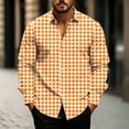 thumbnail image 2 of TOUMENY Men's Casual Button Down Shirts Long Sleeve Plaid Slim Fit Collared Summer Fall Party Tops Lightweight Trendy Print Shirt Orange XL, 2 of 5