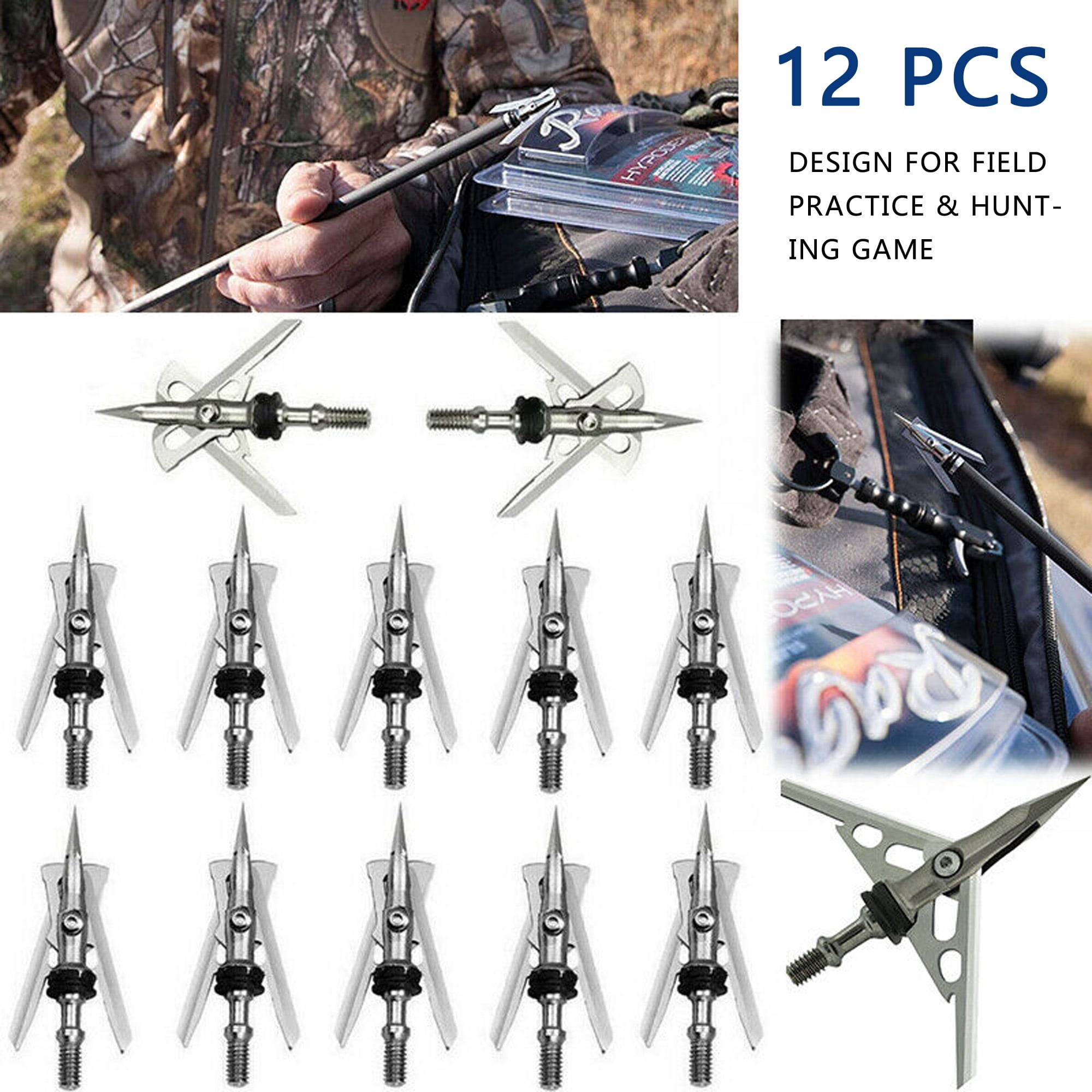 SAYFUT 12 Pack Hunting Broadheads, 2 Fixed Blades Archery Broad Heads
