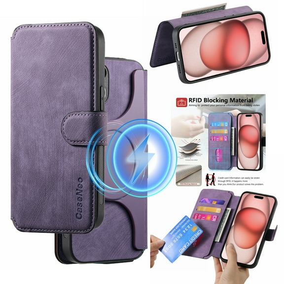 Ancove for iPhone 14 Plus Wallet Case with Card Holder Kickstand,Shockproof RFID Blocking Magnetic PU Leather Flip Case Cover for for iPhone 14 Plus,Purple