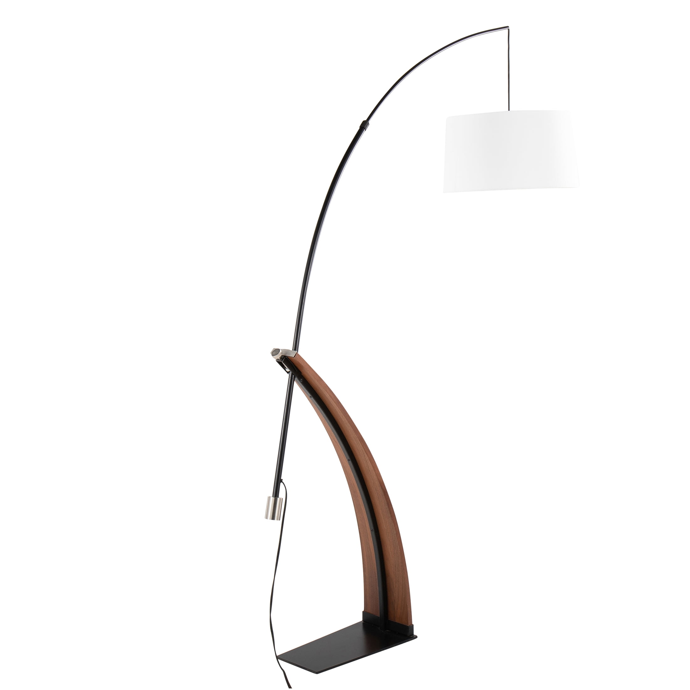 JERFIT Mid Century Modern Floor Lamp with Linen Shade, Arched Design for Living Room, Bedroom, Walnut Wood & Black Metal Finish