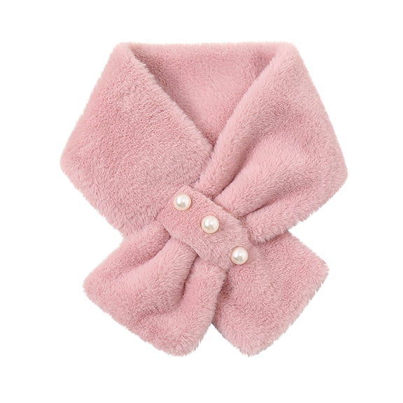 Kvture Womens Winter Warm Scarves Pearl Faux Collar Fur Thick Fleece Scarf Cold Weather Elegant Soft Neck Warmer for Women Pink Shawl Free Size