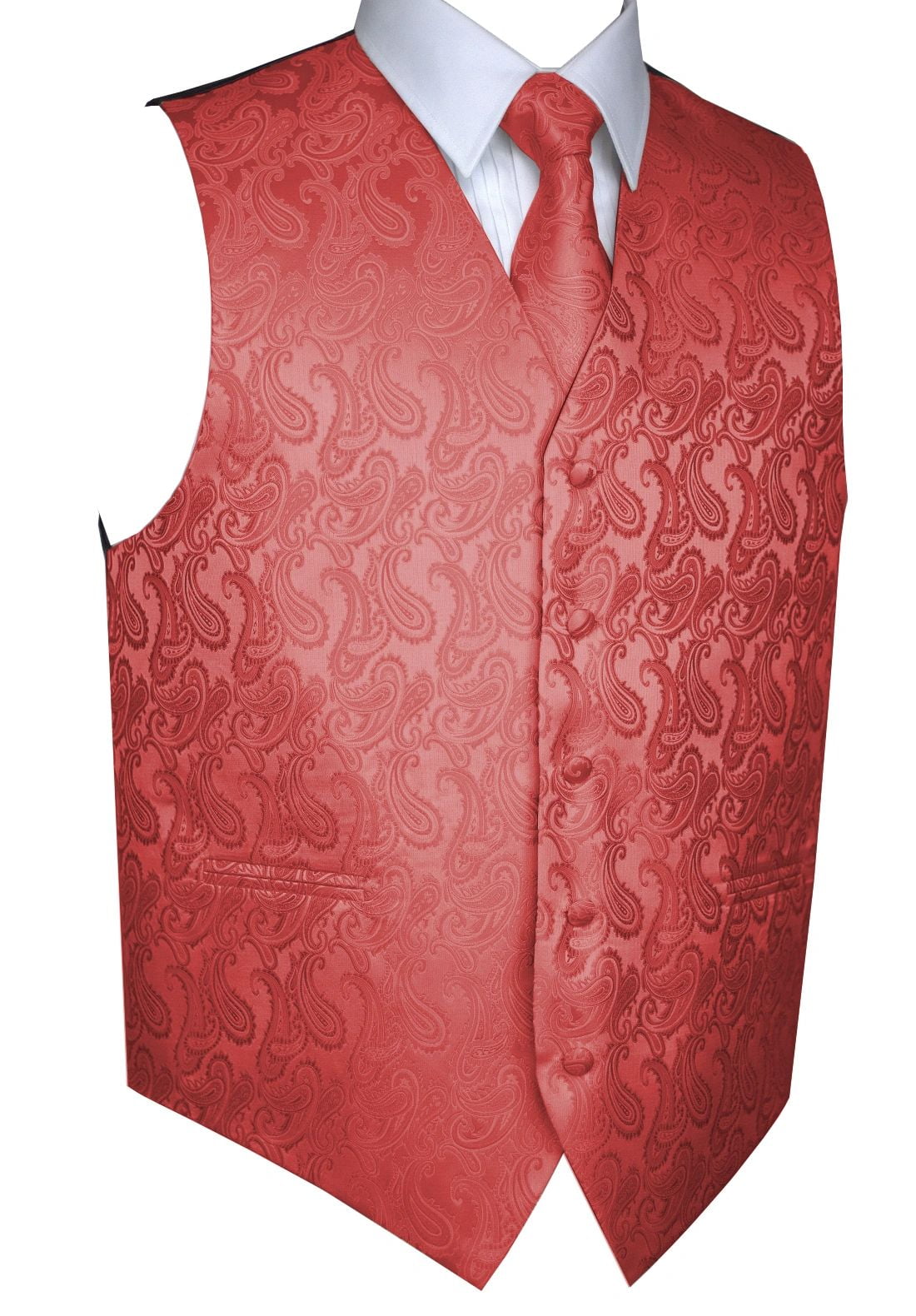 Coral XS to 6XL Solid Tuxedo Suit Dress Vest Waistcoat & Neck tie Wedding 10X 