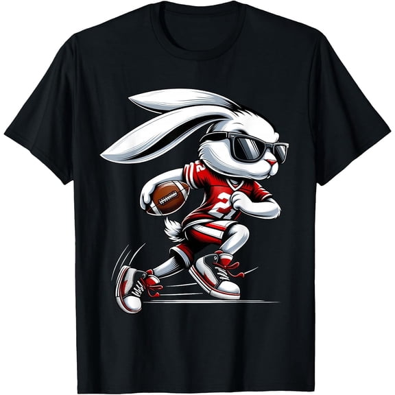 Kids Boys Happy Easter Bunny Playing Football Easter Sport T-Shirt, T-Shirt for Kids Youth, 180gsm, 100% Cotton