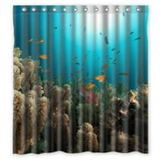 GreenDecor Underworld Seaworld Fish Waterproof Shower Curtain Set with Hooks Bathroom Accessories Size 66x72 inches