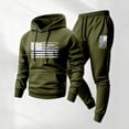 thumbnail image 2 of Sewkxo Mens Sweat Suits 2 Piece Set Lightweight Fleece American Flag Print Drawstring Hoodie and Sweatpants Fall Winter Hooded Solid Color Ribbed Sweatsuit Sets with Pocket,Army Green L, 2 of 4