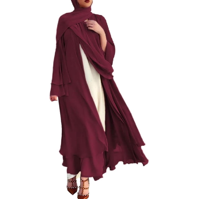 Abayas Robe Musulmane pour Femmes à Manches Longues Abaya Islamique Aïd Dubaï Caftan Robes Moyen-Orient Robe de Prière Robe en Mousseline