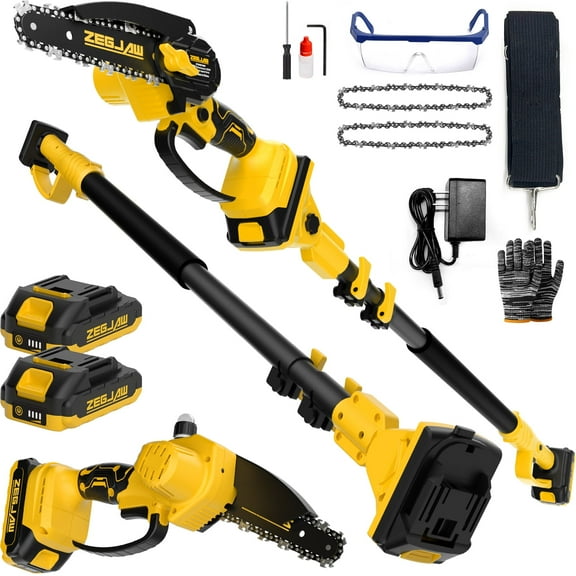 ZEGJAW 2-IN-1 Cordless Pole Saw & Mini Chainsaw, 21V 6-Inch Electric Pole Chainsaw Battery Powered, Auto Oiling, 14FT MAX Reach Pole Saw for Tree Trimming (2x2.0Ah Batteries & Charger Included)