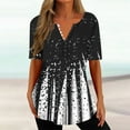thumbnail image 2 of QQAMB Women Tops Cotton Elegant Floral Print Summer Cool Tees Short Sleeve V Neck Button Blouse Casual Loose Tunic Tops Black 2XL, 2 of 5