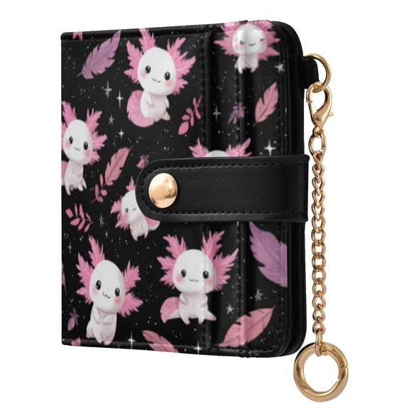 Qxltty Pink Axolotls Ladies Wallet Rfid Slim Thin Compact Credit Card Women Wallet Zipper Coin Pocket and ID Window for Female Gifts