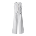thumbnail image 4 of Busydd Business Casual Outfits for Women Round Neck Button Front Vest and Pant Suits Fall Fashion Solid Color Two Piece Sets XL, 4 of 6