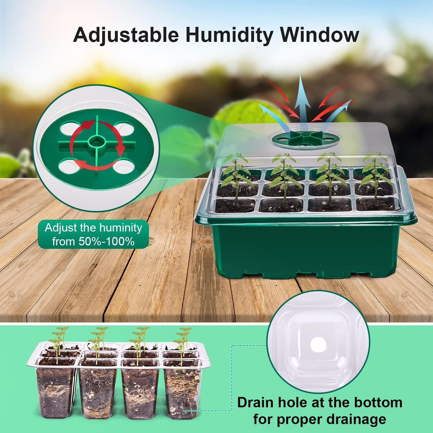 6-Pack Seed Starter Tray with Heat Mat(12 Cells per Tray), Plant Germination Trays with Adjustable Humidity Dome Seed Trays Seedling Starter with Base Trays for Germination