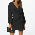 thumbnail image 2 of Women's Elegant V Neck Satin Dress With Waist And Low Cut, 2 of 2