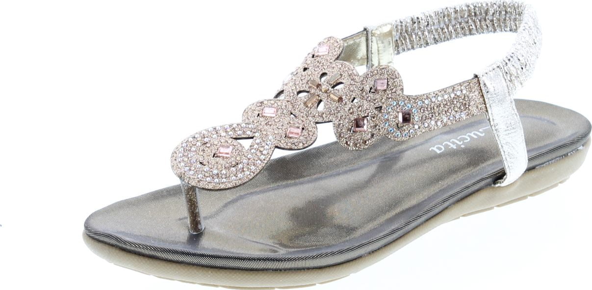 Lucita Womens Casual Rhinestone Low Wedge Sandals Lucita Womens Casual Rhinestone Low Wedge Sandals