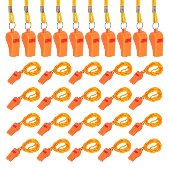 Uxcell Plastic Whistles with Lanyard, Training Sports Gather Whistles Loud Crisp Sound Colorful Bulk Whistle 36 Pcs & Orange -Fitting for (Coaches/Referee/Outsides/Team Events)